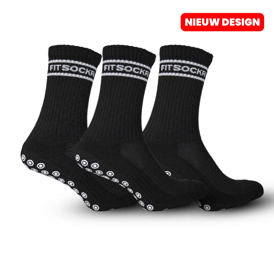 FitSockr Gripsokken Stripe - Zwart 3 paar