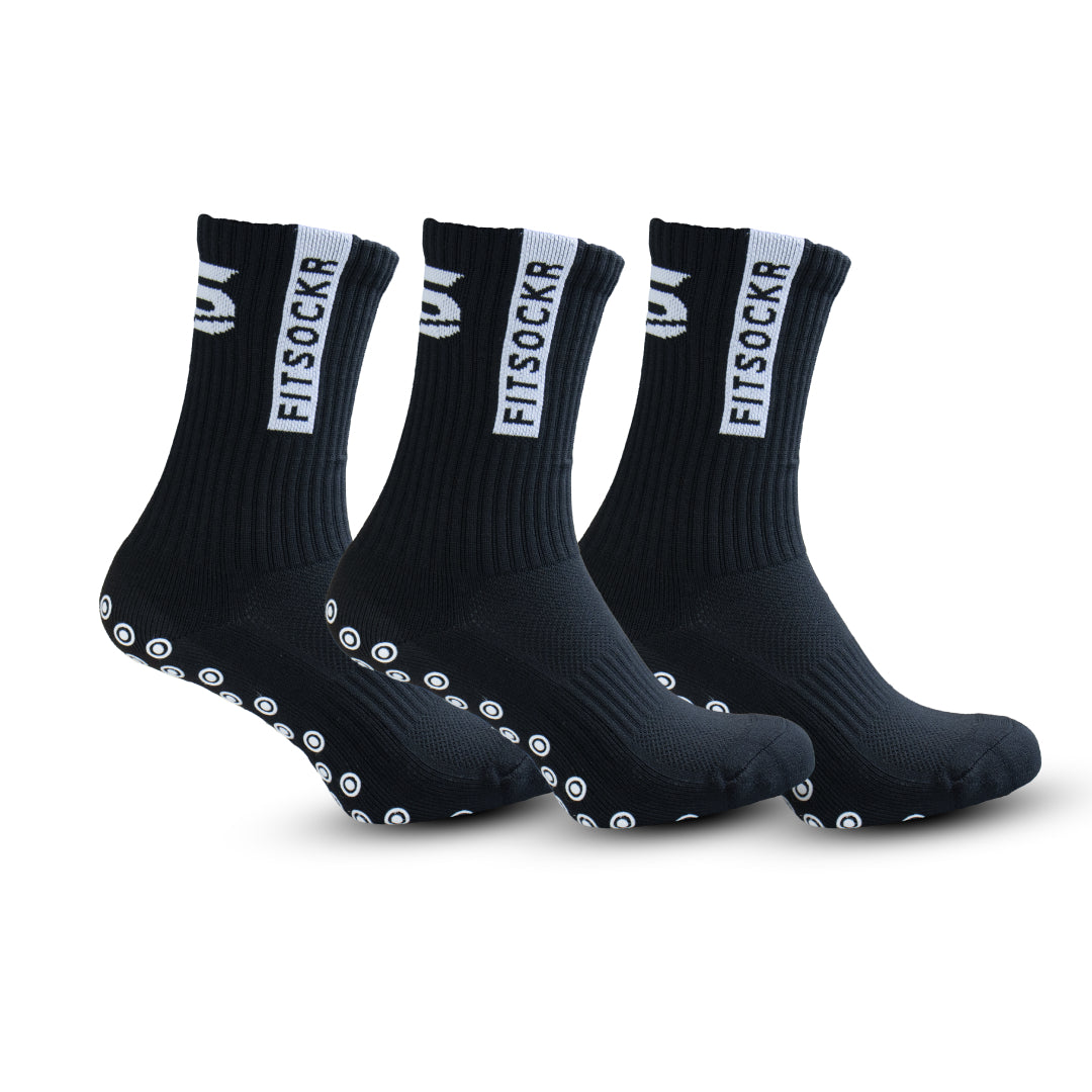 FitSockr zwarte gripsokken met anti-slip noppen onderkant - 3 paar pack