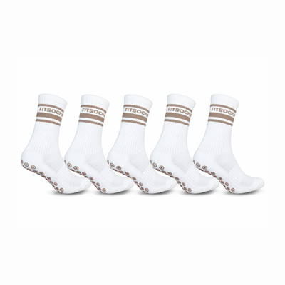 FitSockr Gripsokken V2 Line - Wit Bruin - 5 Paar