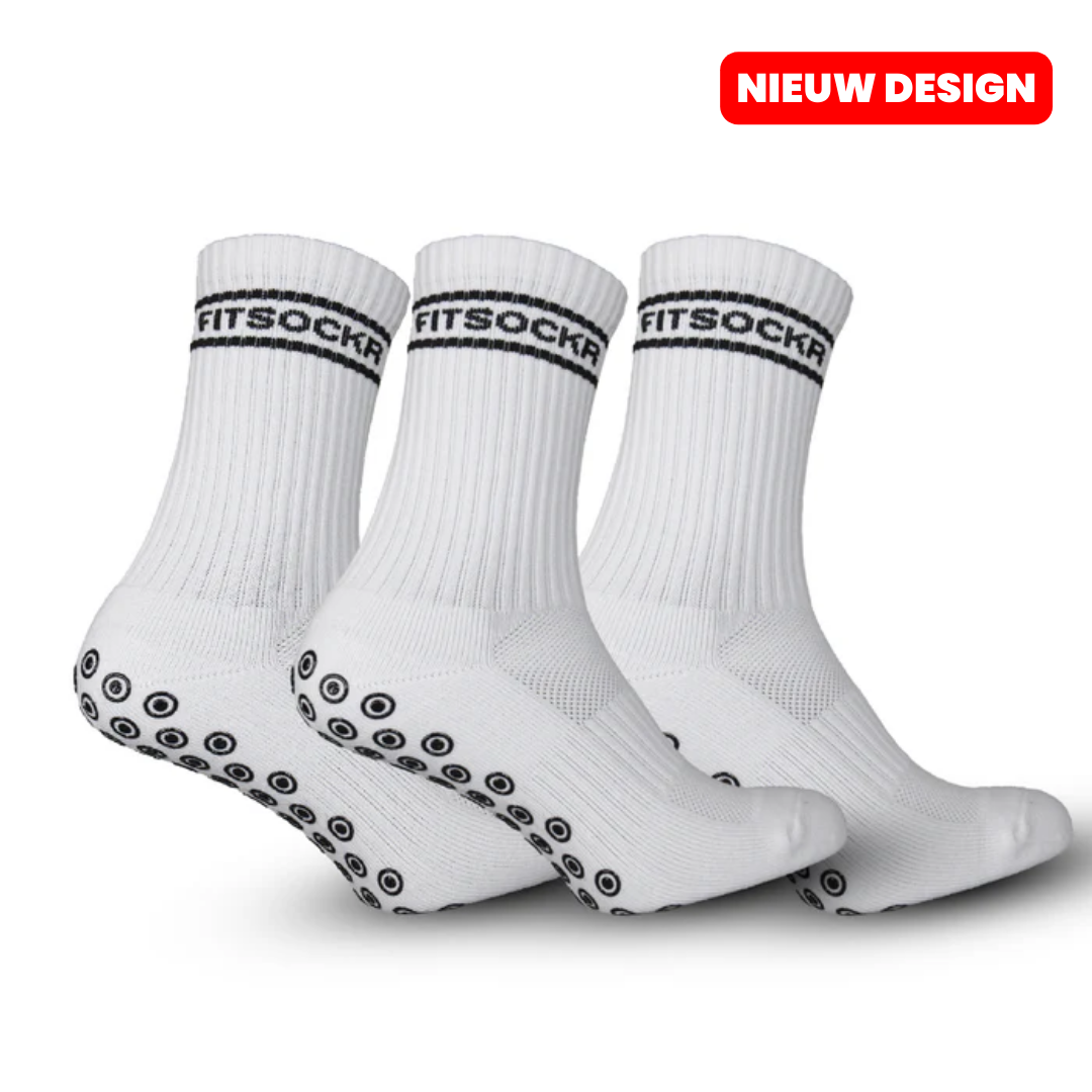FitSockr Gripsokken Stripe - Wit 3 paar
